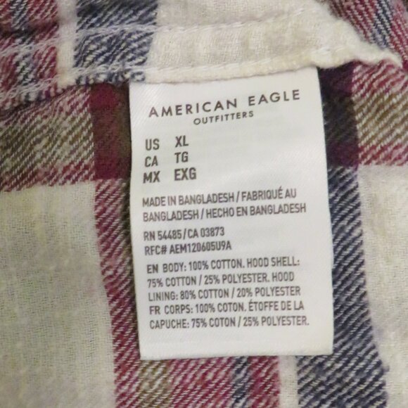 American Eagle hooded flannel shirt. Super Soft. Excellent Condition. Size XL. - Picture 4 of 4
